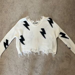 Rue 21 ribbed, white sweater with lightning bolts